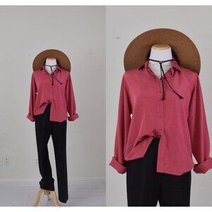 Vintage 80s Polyester‎ Rouge Pink Blouse